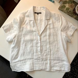NWOT Quince 100% linen short sleeve button-up blouse, white, size S
